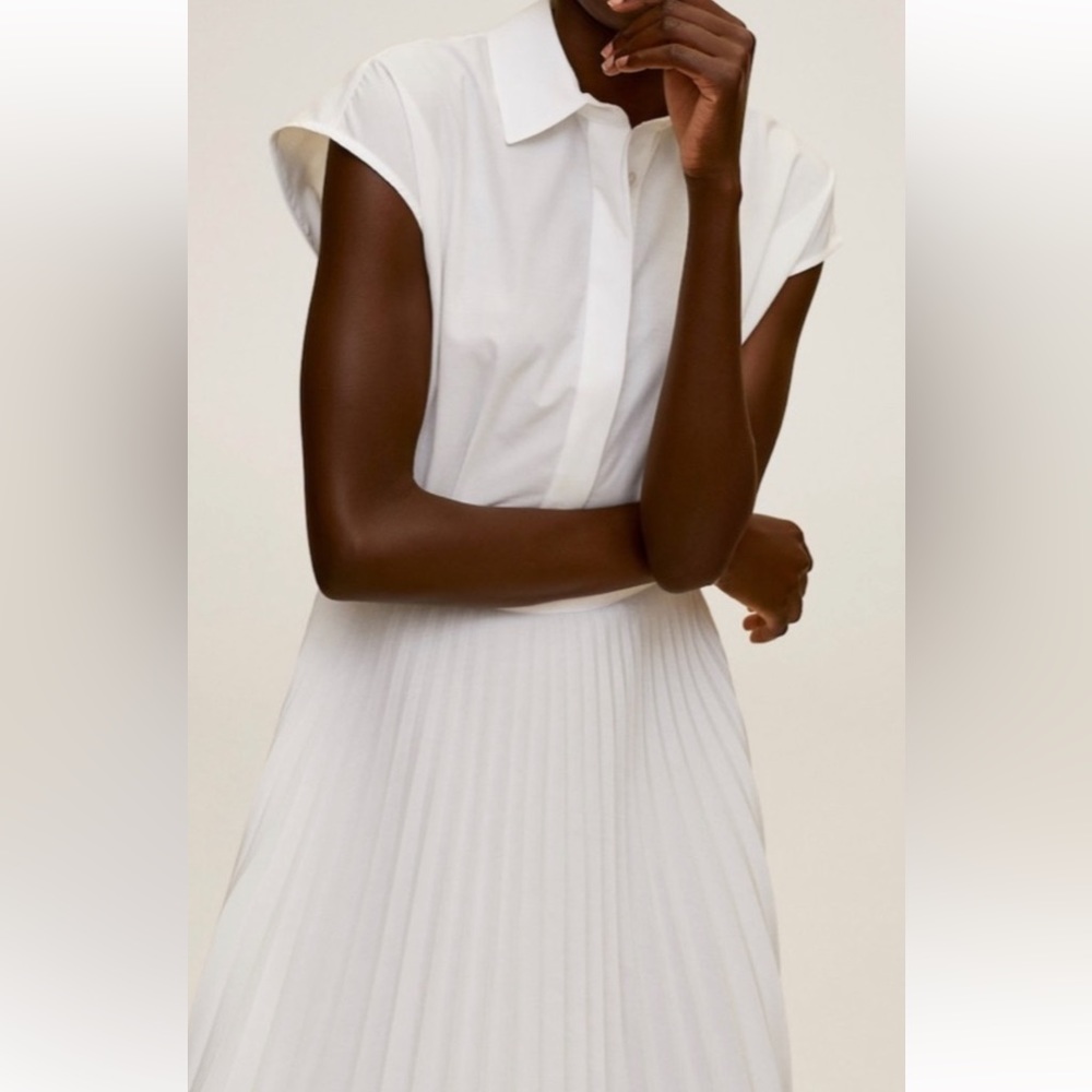 Mango white shirt pleated dress